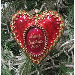 Jay Strongwater Christmas Tree Ornament Beaded Red 2003 Heart 5" Long