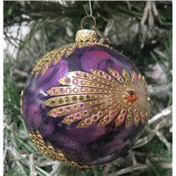 Jay Strongwater Christmas Tree Ornament Beaded Purple Design 3" Diameter