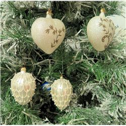 Qty 5 Christmas Tree Ornaments: Egg Shaped 4" Long, Hearts 3.5" Diameter