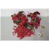 Image 2 : Qty 2 Artificial Poinsettia Decorations, Red Beads & Ornament