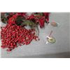 Image 8 : Qty 2 Artificial Poinsettia Decorations, Red Beads & Ornament