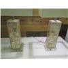 Image 2 : Qty 2 Stone Base Lamps w/ Rectangle Shades 7" Diameter x 28" High