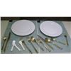 Image 1 : Qty 2 Round Plates & 2 Place Settings Flatware