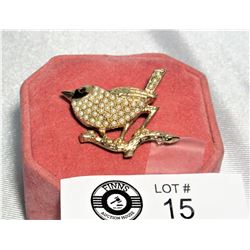 Exquisite Vintage Goldtoned Bird Brooch Enhanced with Seed Pearls. Measures 7.75