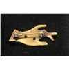 Image 2 : Vintage Brass Hand Brooch Wearing a Prong Set Green Rhinestone Ring and Bracelet