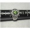 Image 2 : Sterling Silver Ring Set with Genuine Peridot 8x6mm Surrounded by Cubic Zirconias Size 7