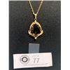 Image 2 : Elegant Goldtoned Large Smokey Topaz Glass Pendant on Gold Toned 18" Chain.Pendant Measures 1.5"