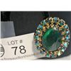 Image 2 : Vintage Gold Toned Clip on Earrings With a Large Faux Opalescent Green Stone Surrounded by Aurora Bo