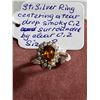 Image 2 : Sterling Silver Ring Centering a Teardrop Smokey Cubic Zirconia Surrounded by Clear C,Z, Size 8