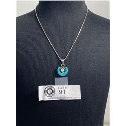Navajo Small HorseshoeShaped Pendant with Turquoise & Cubic Zirconia With 15" Sterling Silver Chain