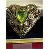 Image 2 : Beautiful Antique Silver Brooch With Gilded Leaves and Feathers Highlited with a Green Peridot Glass