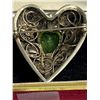 Image 3 : Beautiful Antique Silver Brooch With Gilded Leaves and Feathers Highlited with a Green Peridot Glass