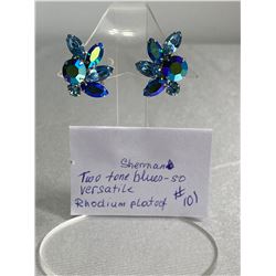Vintage Sherman 2 Tone Blue Clip on Earrings