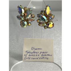 Fabulous Pair of Vintage Sherman Aurora Borealis Clip On Earrings