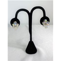 Beautiful Vintage Sherman Fully Faceted Crystal Bead Earrings Rhodium Plated