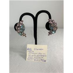 Large Gorgeous Sherman Clip in Earrings Set with Alexandrite Stones and Further Enhanced with Mauve.
