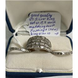 Good Quality Sterling Silver Ring Set with Cubic Zirconia and Matching Hoop Earrings. Size 10 10 gr