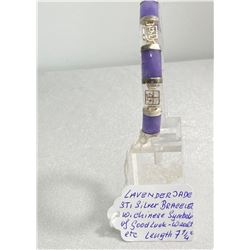 Lavender Jade Sterling Silver Bracelet with Chinese symbols of Good Luck, Wealth Etc