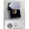 Image 1 : Antique  Cica 1880 gilded Pin Centering 4 Purple Paste Stone Surrounded by White Enamel Leaves.