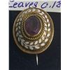 Image 2 : Antique  Cica 1880 gilded Pin Centering 4 Purple Paste Stone Surrounded by White Enamel Leaves.