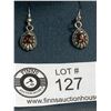 Image 1 : Dainty Sterling Silver Marcasite Earrings with a Red Glass Stone.