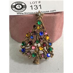Vintage Christmas Tree Brooch with Coloured Rhinestones