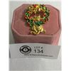Image 1 : Vintage Enamel Christmas Wreath Cat and Mice Brooch