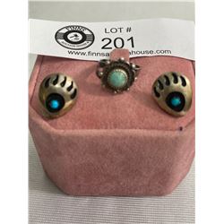 Navajo Silver Plus Turquoise Earings Plus Ring (As Is)