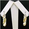 Image 4 : Italian 18K Two Tone Gold 27mm Textured Twisted Drill Bit Pattern Hoop Earrings