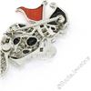 Image 7 : Vintage 18kt White Gold Diamond Black Onyx and Coral Clown Brooch Pin