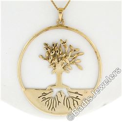 Vintage 14kt Yellow Gold Pierced and Textured Tree of Life Pendant Necklace