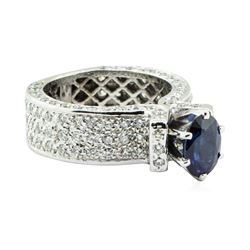 3.31 ctw Round Brilliant Blue Sapphire And Diamond Ring - 14KT White Gold