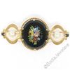 Image 1 : Vintage 14kt Yellow Gold Black Onyx Floral Mosaic Sapphire and Pearl Brooch Pin