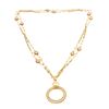 Image 1 : Chanel Vintage Gold Tone Faux Pearl Magnifying Glass Medallion Necklace