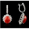 Image 2 : 14KT White Gold 18.00 ctw Coral and Diamond Earrings