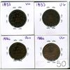 Image 1 : Lot 0f 4 Canada One Cent 1 Penny Queen Victoria Large Cent 1886 and 1893 Beautiful Coins