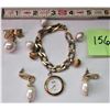 Image 1 : DUMAI QUARTZ BRACELET WATCH, PEARL BROACH PIN, PEARL PIERCED EARRINGS