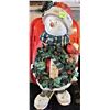 Image 1 : 31" WOOD CARVED LOOK SNOWMAN SANTA DECORATION, BOXED