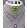 Image 1 : 2 16" SILVER TONE RHINESTONE NECKLACE, MATCHING PIERCED EARRINGS