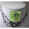 Image 1 : 14" VINTAGE SILVER TONE NECKALCE, BLUE RHINESTONE & ABALONE INSERTS