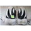 Image 1 : BLACK & WHITE LEATHER LINED MITTS, WHITE FUR TRIM