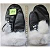 Image 2 : BLACK & WHITE LEATHER LINED MITTS, WHITE FUR TRIM