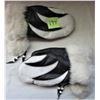 Image 3 : BLACK & WHITE LEATHER LINED MITTS, WHITE FUR TRIM