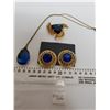 Image 1 : 766.  Gold tone earrings, broach, and necklace with blue stones