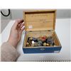 Image 1 : 778.  Blue wood box dated 24-8-1947 with perfume bottles