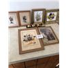 Image 1 : 6 assorted small framed pics & 4 piece napkin ring set