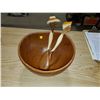 Image 1 : large teak salad bowl & serving utensils