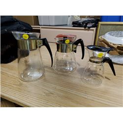 3 coffee caraffes 1-pyrex, 2-corning