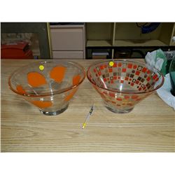 2 glass party bowls (orange & gold)