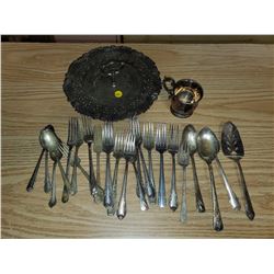 24 silver plated cutlery, silver plated cup and tray